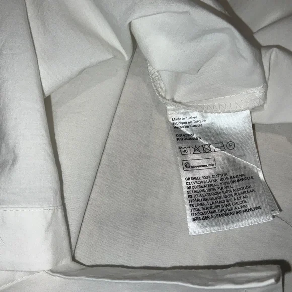 H&M White 100% Cotton 3/4 Puffy Sleeve Blouse Top Button Down Size 8 - Picture 7 of 9
